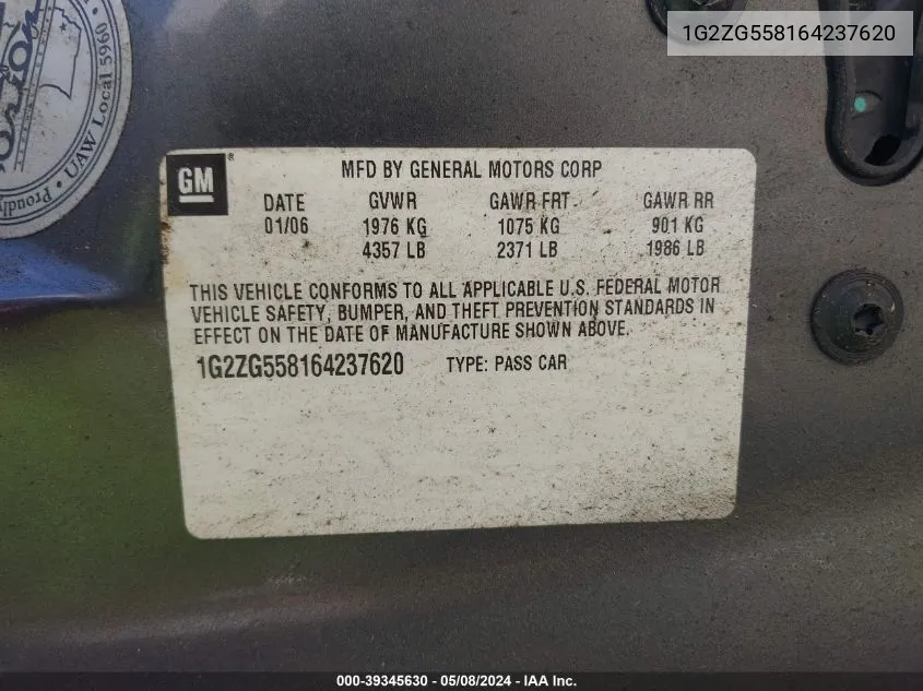 1G2ZG558164237620 2006 Pontiac G6