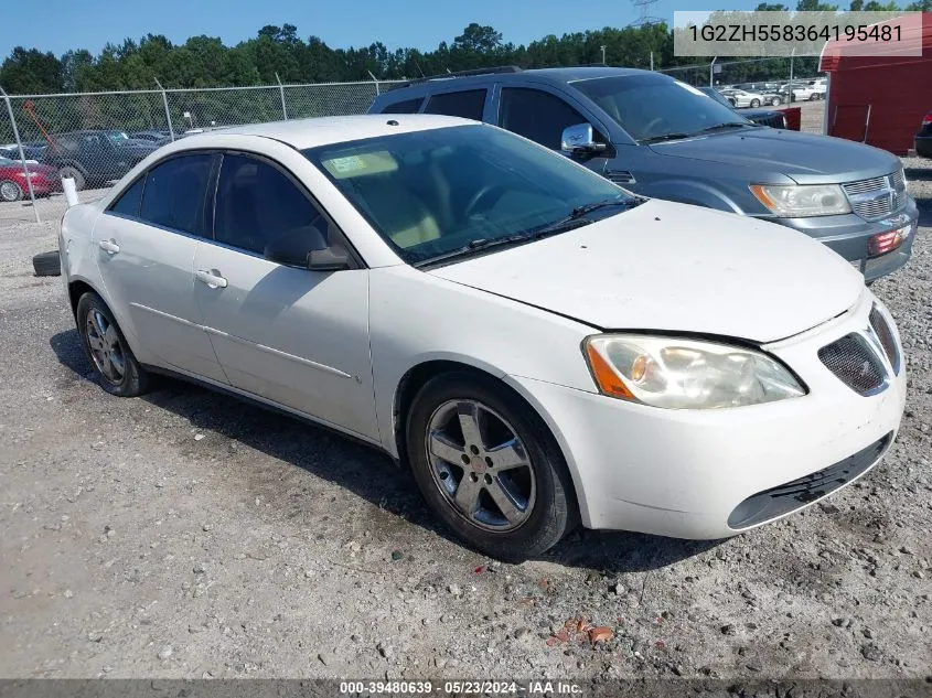 2006 Pontiac G6 Gt VIN: 1G2ZH558364195481 Lot: 39480639