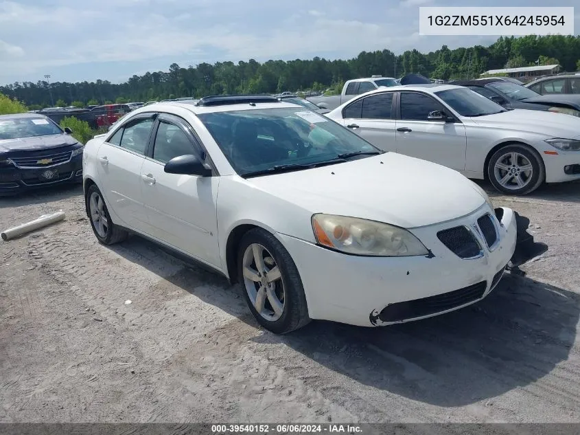 2006 Pontiac G6 Gtp VIN: 1G2ZM551X64245954 Lot: 39540152