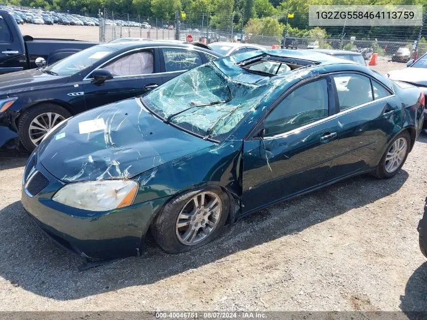 2006 Pontiac G6 VIN: 1G2ZG558464113759 Lot: 40046751