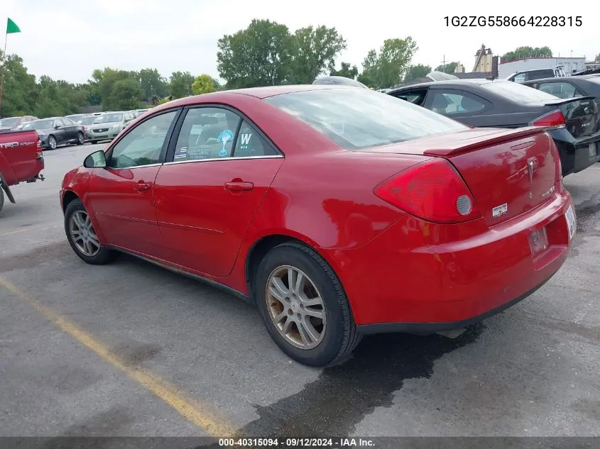 2006 Pontiac G6 VIN: 1G2ZG558664228315 Lot: 40315094