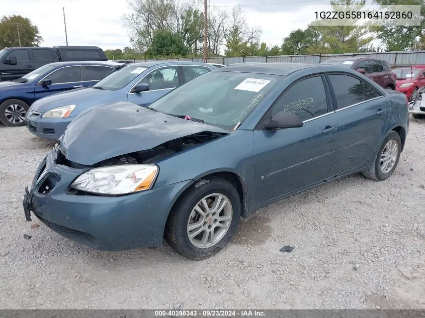 1G2ZG558164152860 2006 Pontiac G6 Se1