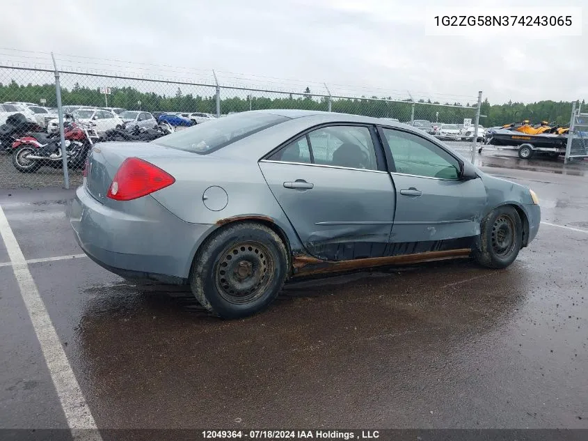 2007 Pontiac G6 VIN: 1G2ZG58N374243065 Lot: 12049364