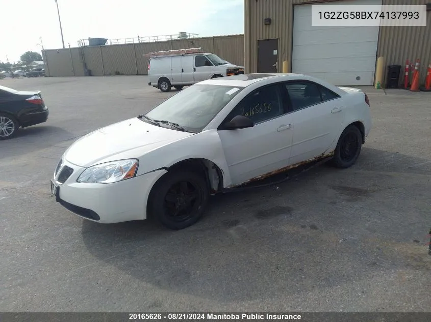 2007 Pontiac G6 VIN: 1G2ZG58BX74137993 Lot: 20165626