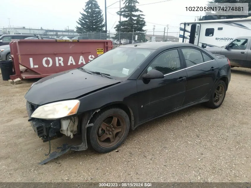 1G2ZG58N174274881 2007 Pontiac G6 Se