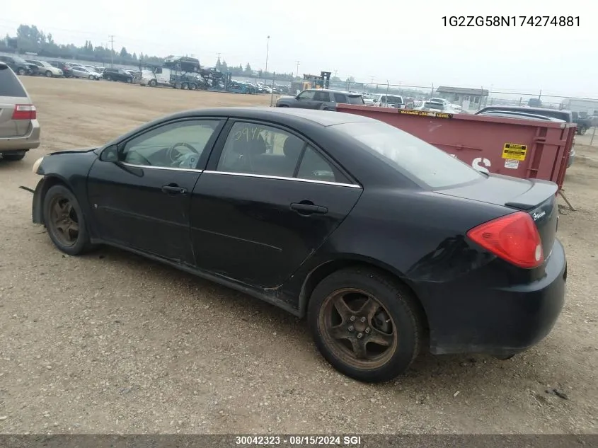 1G2ZG58N174274881 2007 Pontiac G6 Se