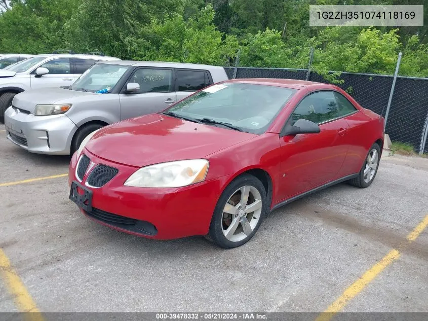 2007 Pontiac G6 Gt VIN: 1G2ZH351074118169 Lot: 39478332