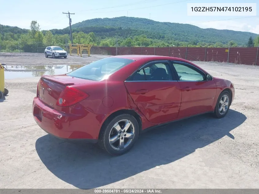 2007 Pontiac G6 Gt VIN: 1G2ZH57N474102195 Lot: 39504781