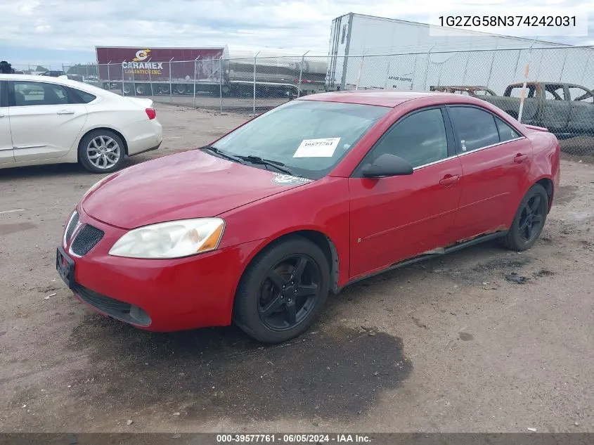 2007 Pontiac G6 VIN: 1G2ZG58N374242031 Lot: 39577761