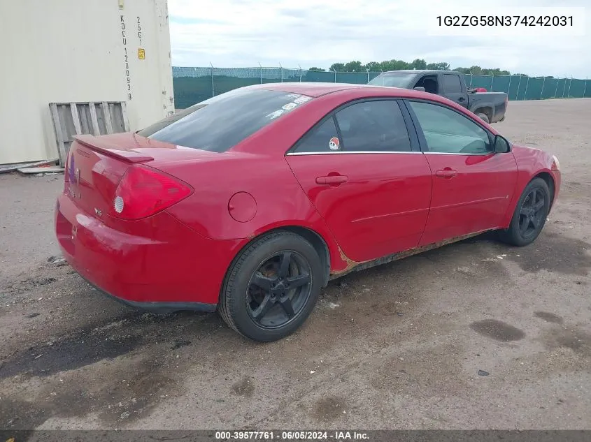 2007 Pontiac G6 VIN: 1G2ZG58N374242031 Lot: 39577761