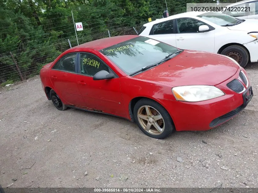 2007 Pontiac G6 Se VIN: 1G2ZG58N874220221 Lot: 39585814