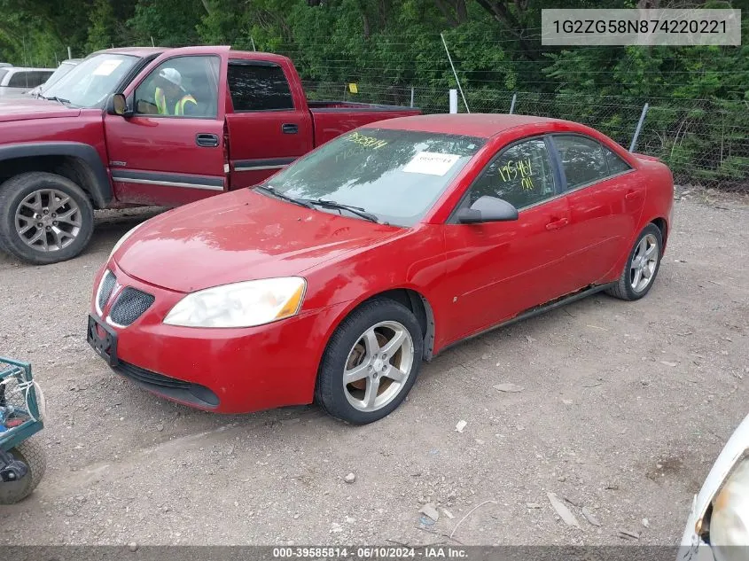 1G2ZG58N874220221 2007 Pontiac G6 Se