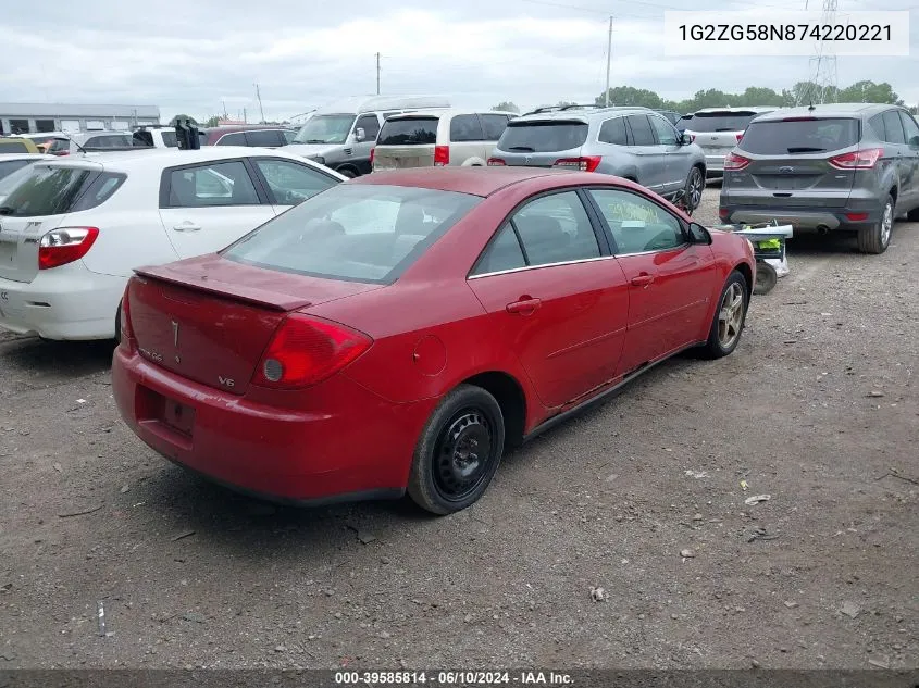 2007 Pontiac G6 Se VIN: 1G2ZG58N874220221 Lot: 39585814