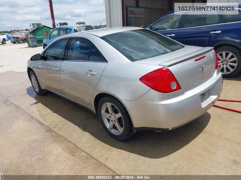 1G2ZG58N774140926 2007 Pontiac G6