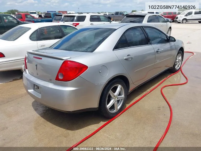 2007 Pontiac G6 VIN: 1G2ZG58N774140926 Lot: 39592333