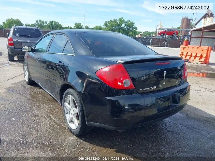 2007 Pontiac G6 VIN: 1G2ZG58N774242002 Lot: 39628240