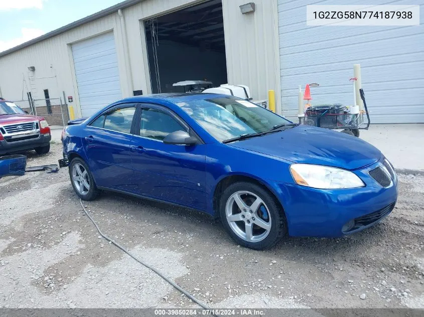 2007 Pontiac G6 VIN: 1G2ZG58N774187938 Lot: 39850284