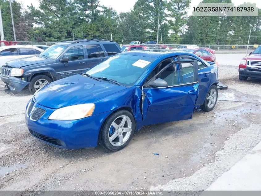 2007 Pontiac G6 VIN: 1G2ZG58N774187938 Lot: 39850284