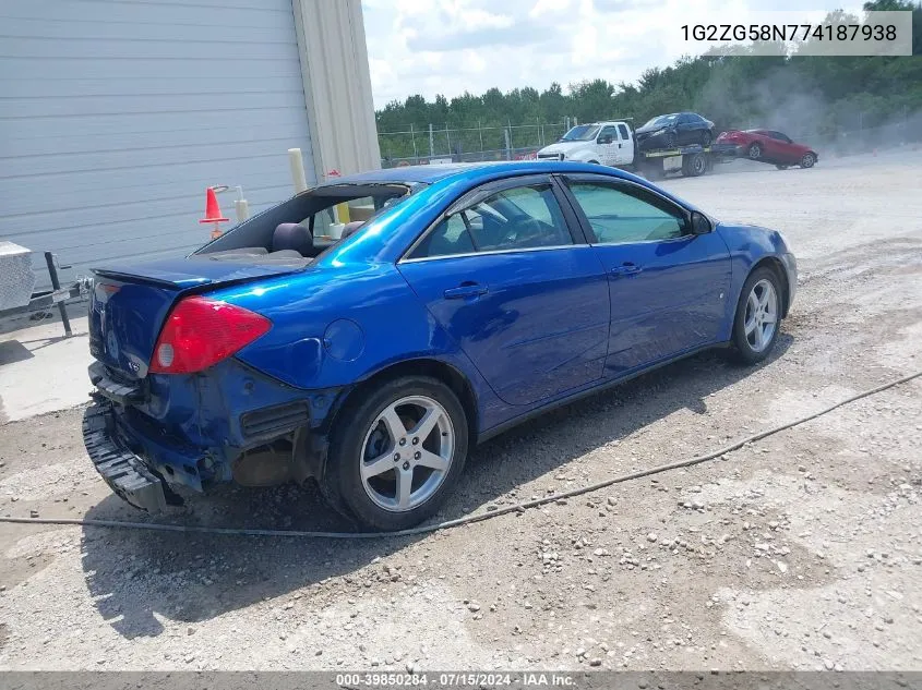 2007 Pontiac G6 VIN: 1G2ZG58N774187938 Lot: 39850284