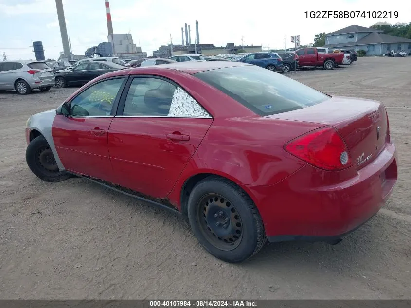 2007 Pontiac G6 Value Leader VIN: 1G2ZF58B074102219 Lot: 40107984