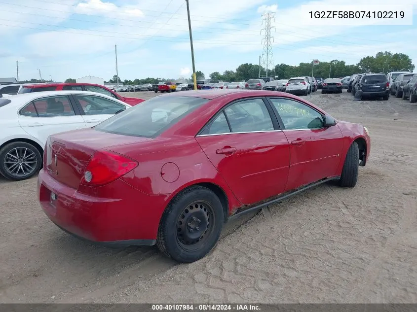 2007 Pontiac G6 Value Leader VIN: 1G2ZF58B074102219 Lot: 40107984