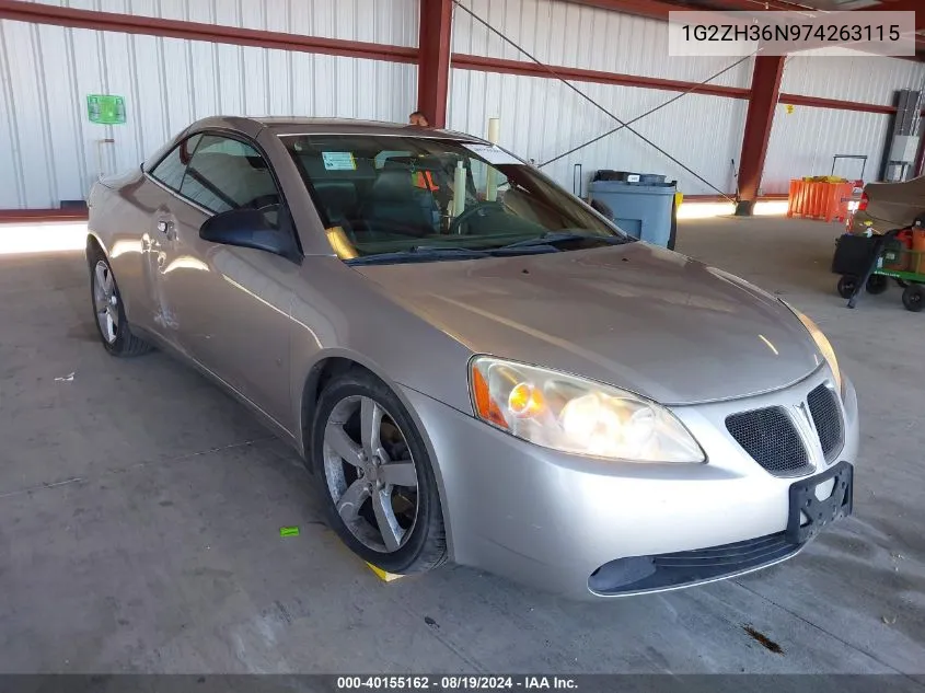 2007 Pontiac G6 Gt VIN: 1G2ZH36N974263115 Lot: 40155162