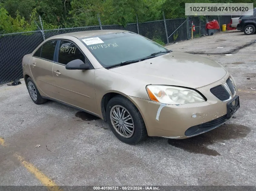 2007 Pontiac G6 Value Leader VIN: 1G2ZF58B474190420 Lot: 40195721