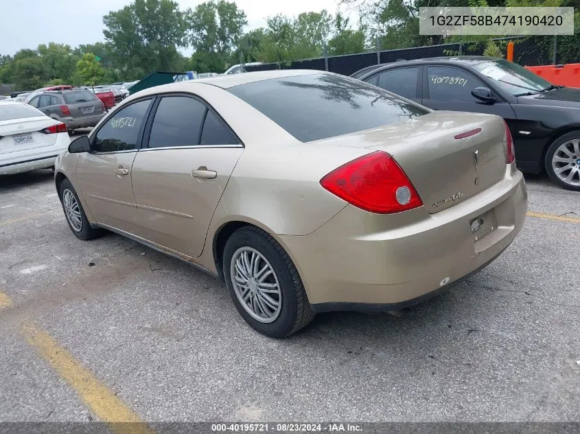 1G2ZF58B474190420 2007 Pontiac G6 Value Leader