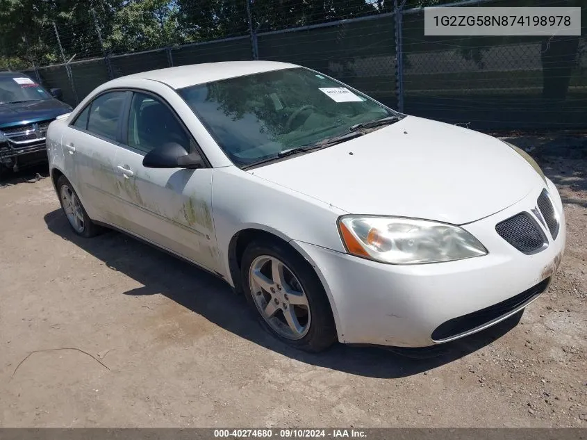 2007 Pontiac G6 Se VIN: 1G2ZG58N874198978 Lot: 40274680