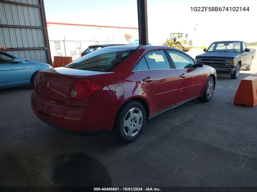 1G2ZF58B674102144 2007 Pontiac G6 Value Leader