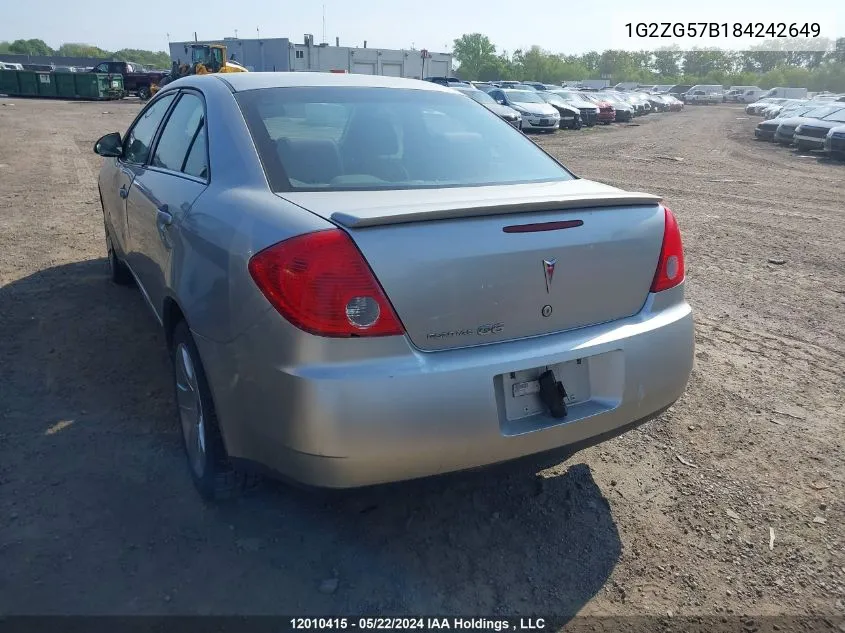 2008 Pontiac G6 VIN: 1G2ZG57B184242649 Lot: 12010415