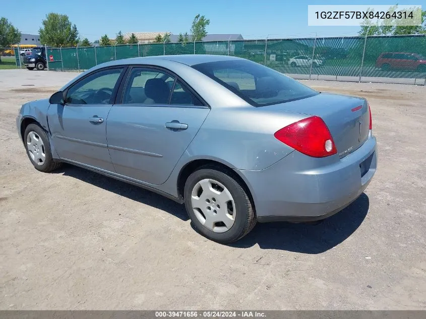 2008 Pontiac G6 Value Leader VIN: 1G2ZF57BX84264314 Lot: 39471656