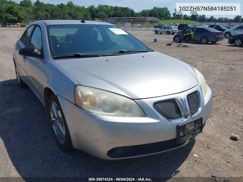 2008 Pontiac G6 Gt VIN: 1G2ZH57N584185251 Lot: 39574324