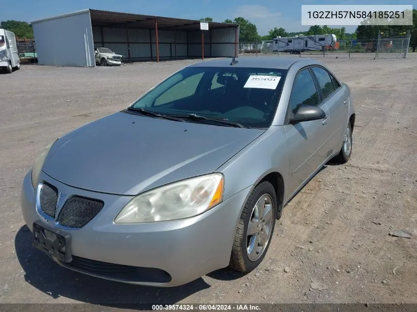 2008 Pontiac G6 Gt VIN: 1G2ZH57N584185251 Lot: 39574324