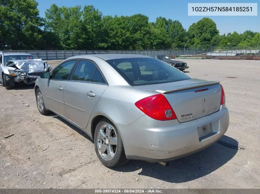 2008 Pontiac G6 Gt VIN: 1G2ZH57N584185251 Lot: 39574324