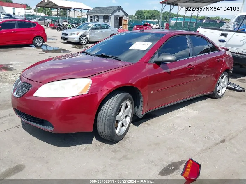 2008 Pontiac G6 VIN: 1G2ZG57NX84104103 Lot: 39752811