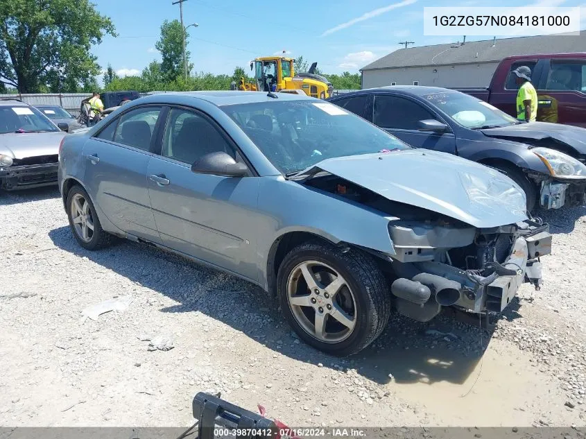 2008 Pontiac G6 Se VIN: 1G2ZG57N084181000 Lot: 39870412