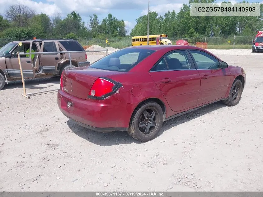 2008 Pontiac G6 Se VIN: 1G2ZG57B484140908 Lot: 39871167