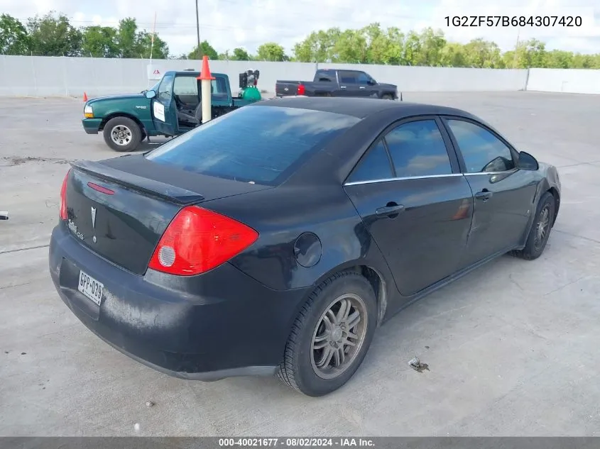 2008 Pontiac G6 Value Leader VIN: 1G2ZF57B684307420 Lot: 40021677