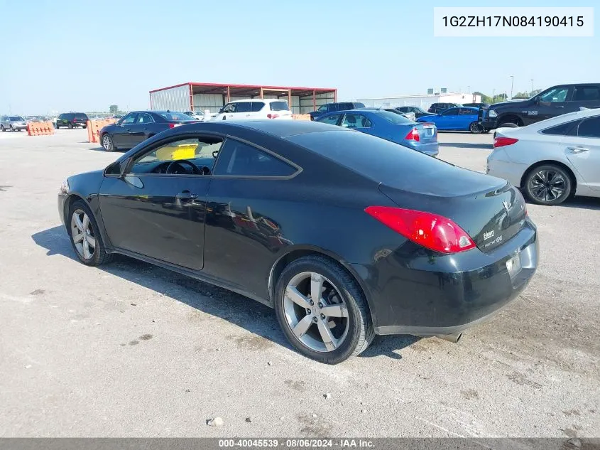 2008 Pontiac G6 Gt VIN: 1G2ZH17N084190415 Lot: 40045539