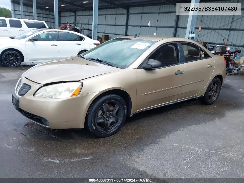 2008 Pontiac G6 VIN: 1G2ZG57B384107480 Lot: 40087311