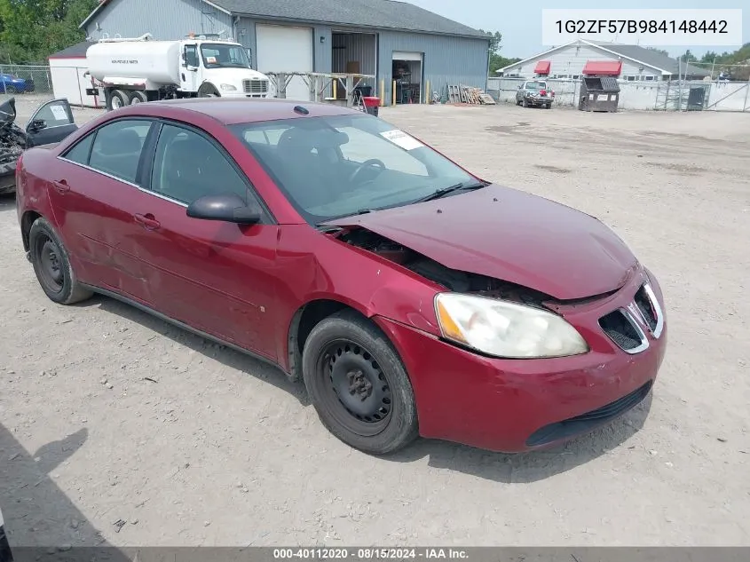 2008 Pontiac G6 Value Leader VIN: 1G2ZF57B984148442 Lot: 40112020