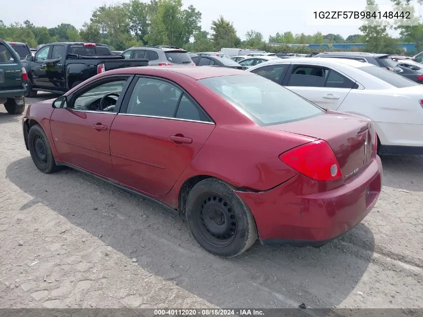 2008 Pontiac G6 Value Leader VIN: 1G2ZF57B984148442 Lot: 40112020