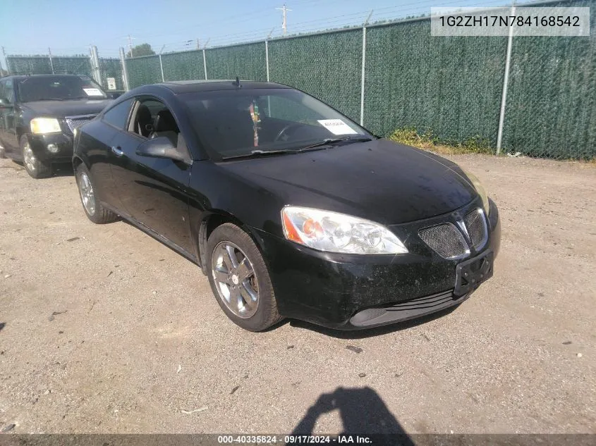 2008 Pontiac G6 Gt VIN: 1G2ZH17N784168542 Lot: 40335824