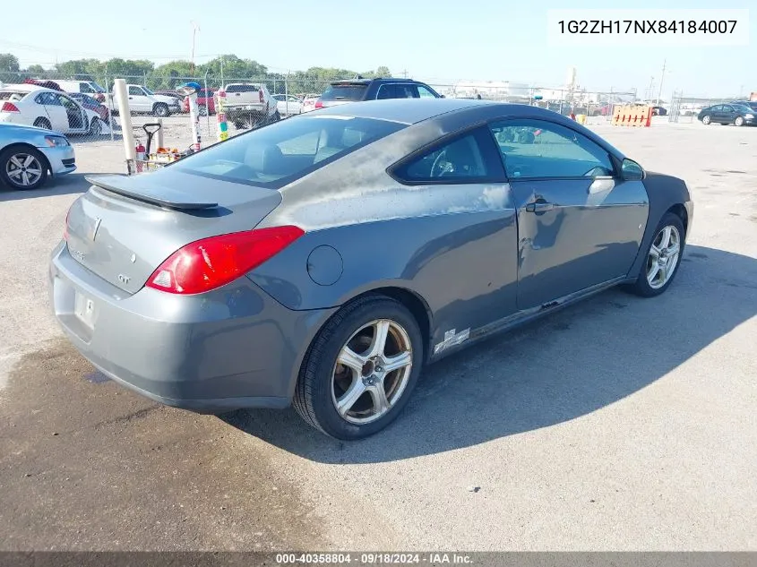 1G2ZH17NX84184007 2008 Pontiac G6 Gt