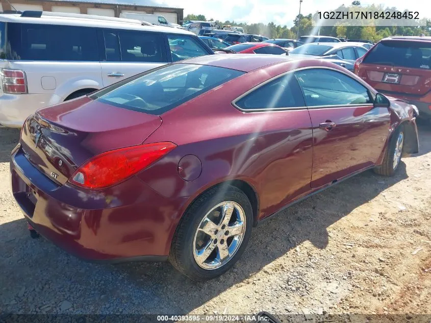 2008 Pontiac G6 Gt VIN: 1G2ZH17N184248452 Lot: 40393595