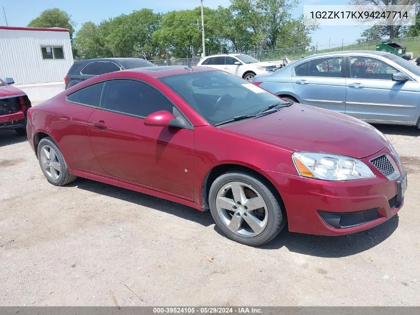 2009 Pontiac G6 New Gt VIN: 1G2ZK17KX94247714 Lot: 39524105