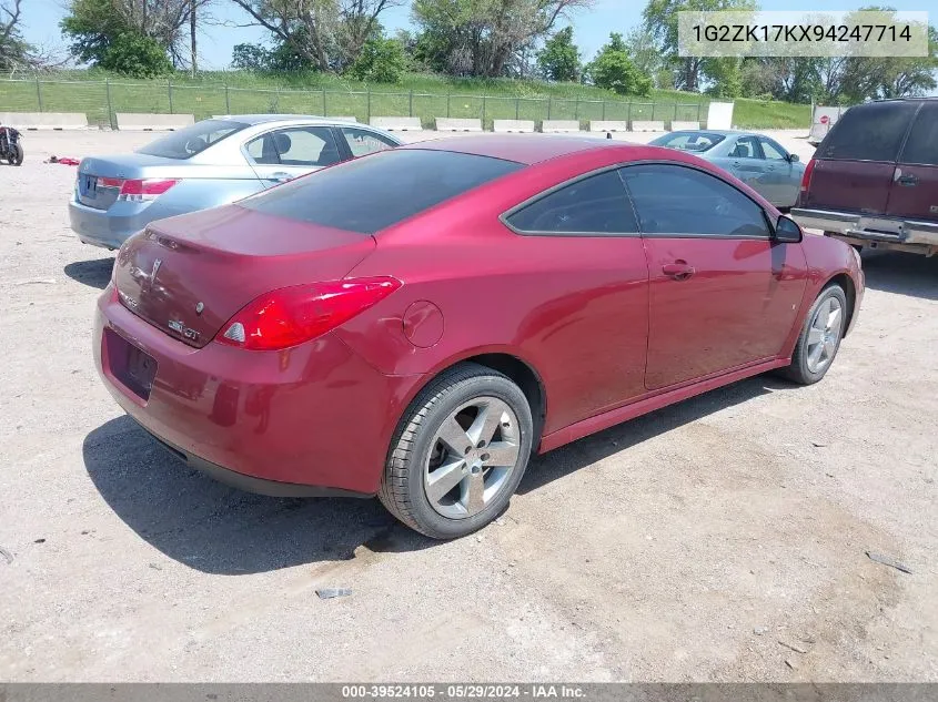 2009 Pontiac G6 New Gt VIN: 1G2ZK17KX94247714 Lot: 39524105