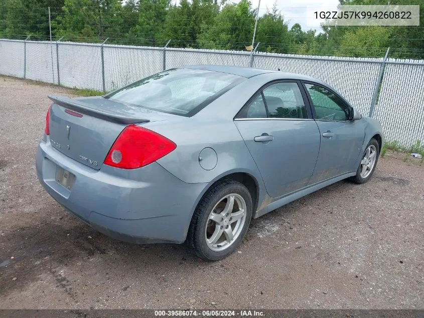 2009 Pontiac G6 New Se VIN: 1G2ZJ57K994260822 Lot: 39586074