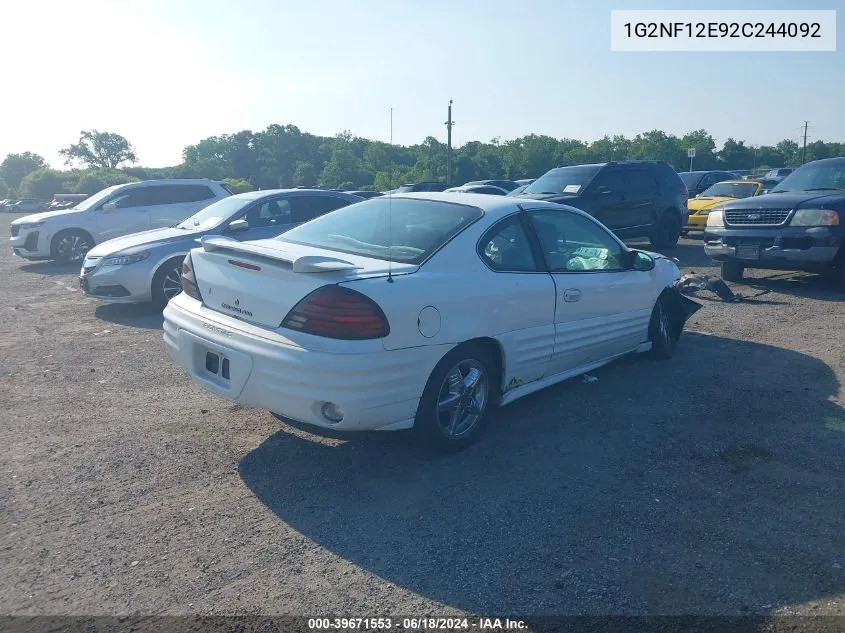 2002 Pontiac Grand Am Se1 VIN: 1G2NF12E92C244092 Lot: 39671553